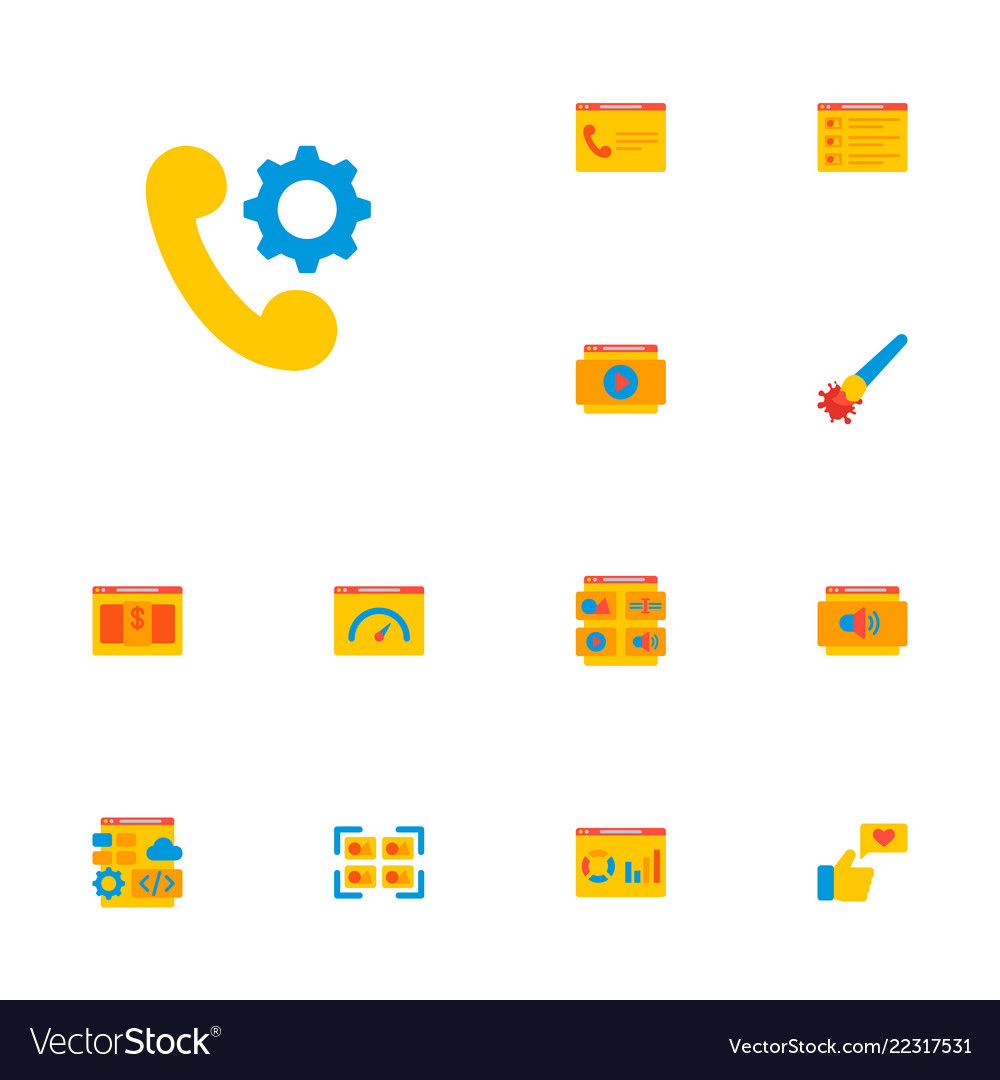 Set of website development icons flat style vector image Set of website development icons flat style