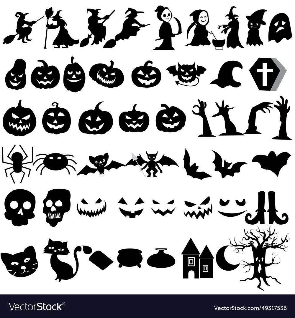 Big set of silhouettes halloween design Royalty Free Vector