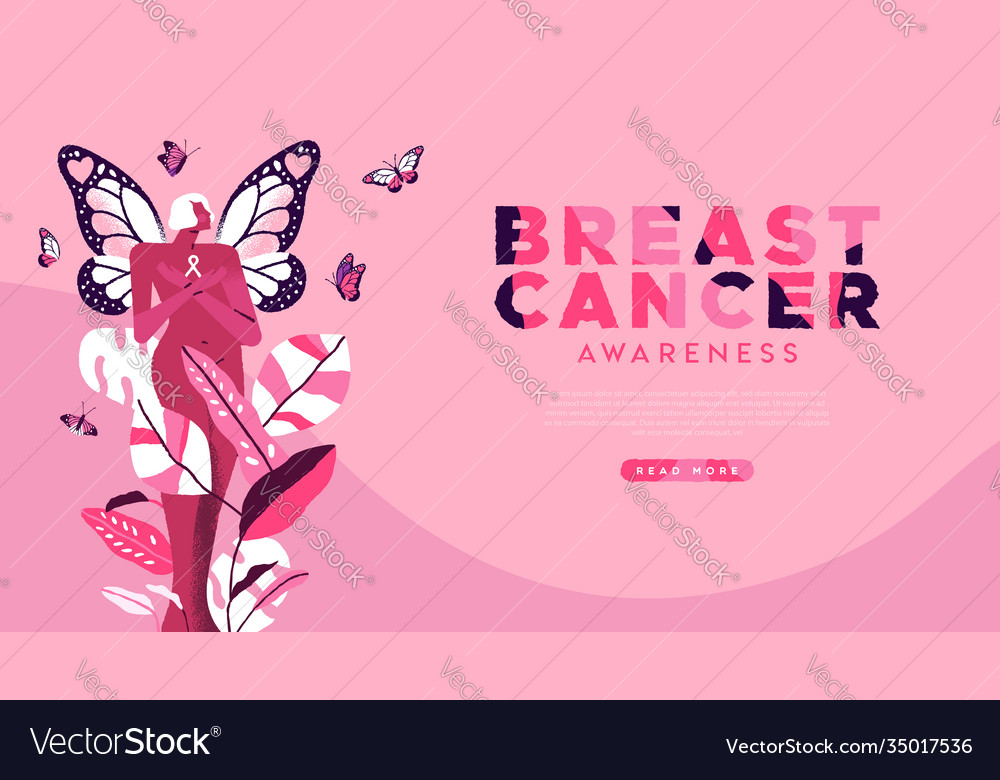 Breast cancer month pink butterfly web template Vector Image