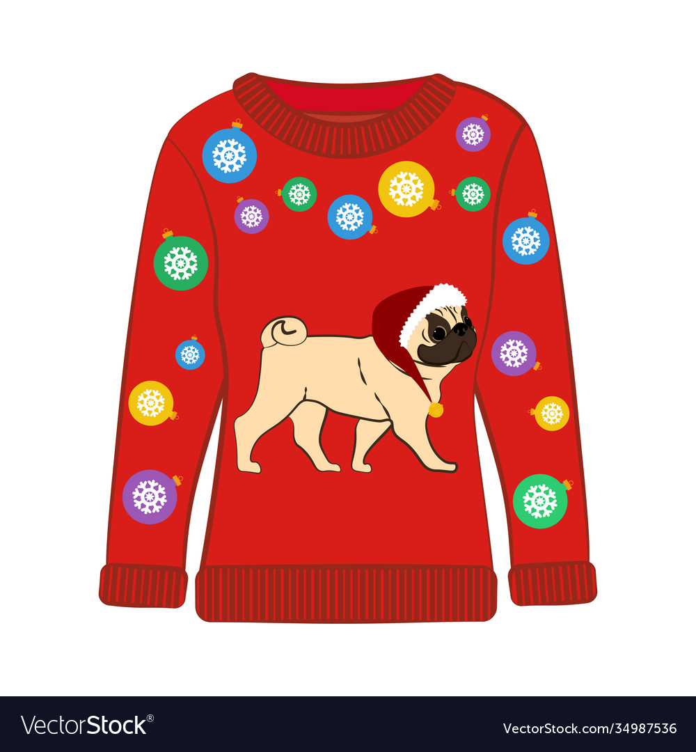 Christmas party ugly sweater with pug