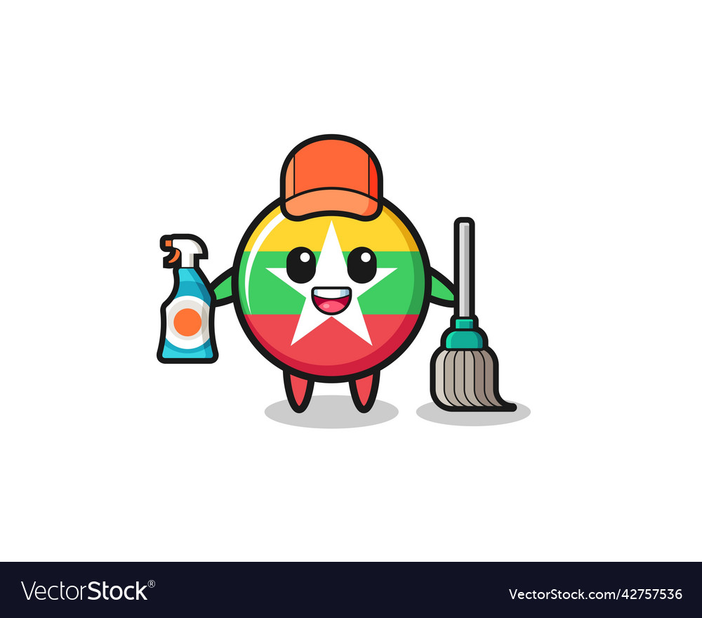 Cute myanmar flag character as cleaning services