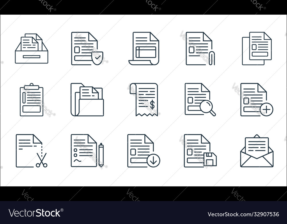 Document line icons linear set quality vector image Document line icons linear set quality