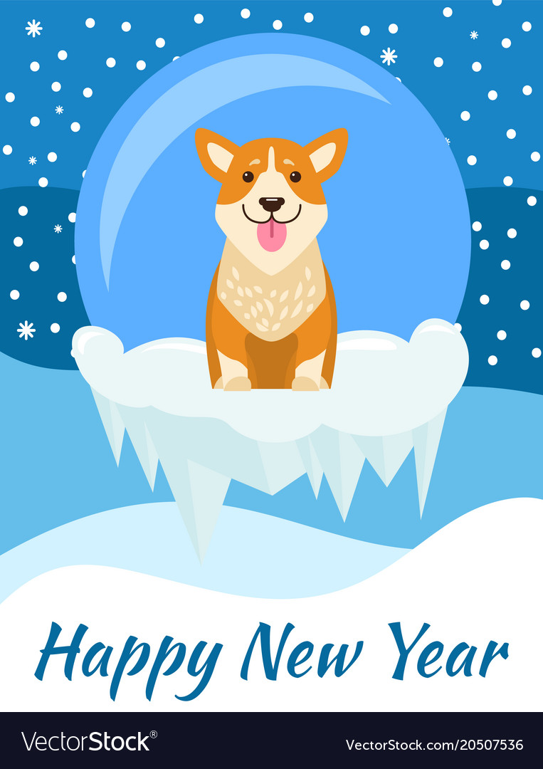 Happy new year postcard with cute beige dog Vector Image