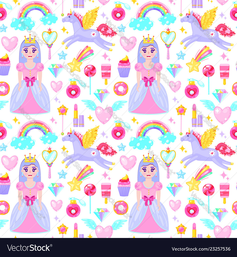 Pattern with cute princess vector image Pattern with cute princess