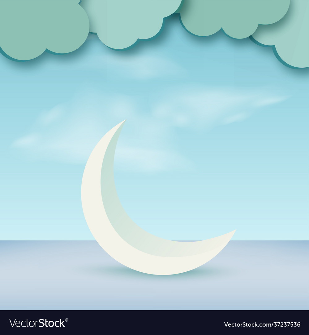 Ramadan kareem with blue 3d crescent moon