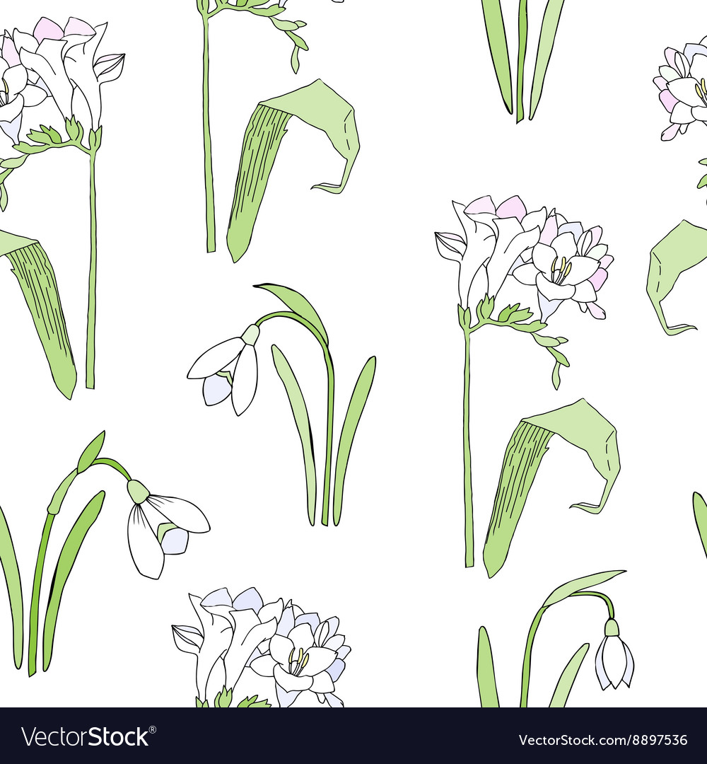 Seamless pattern with snowdrops