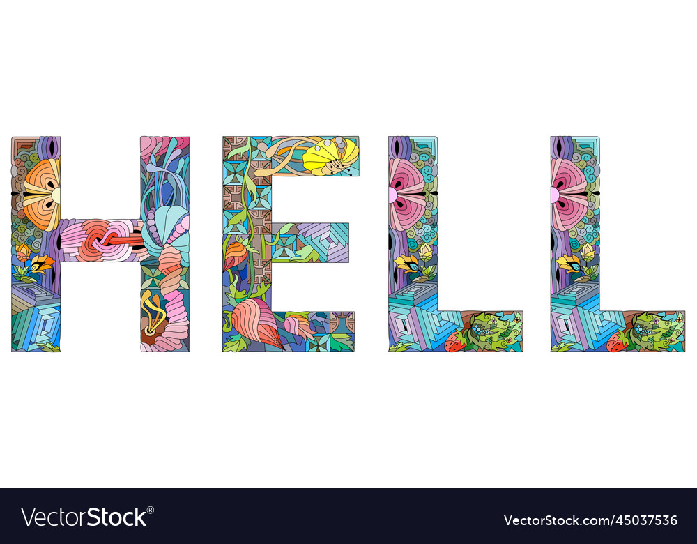 Word hell colorful isolated on a white