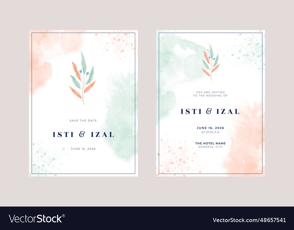 Beautiful watercolor wedding invitation template vector image Beautiful watercolor wedding invitation template