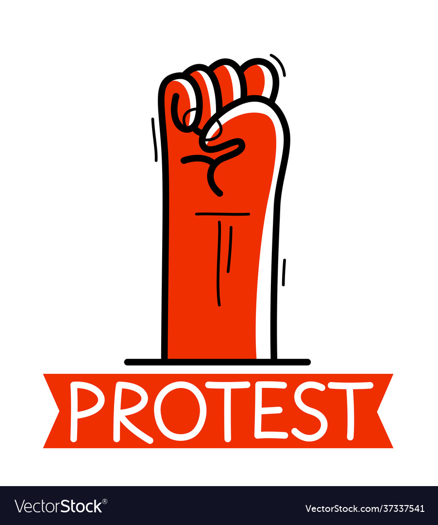 Clenched fist protest sign hand gesture raised up