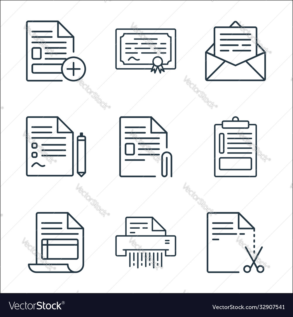 Document line icons linear set quality vector image Document line icons linear set quality
