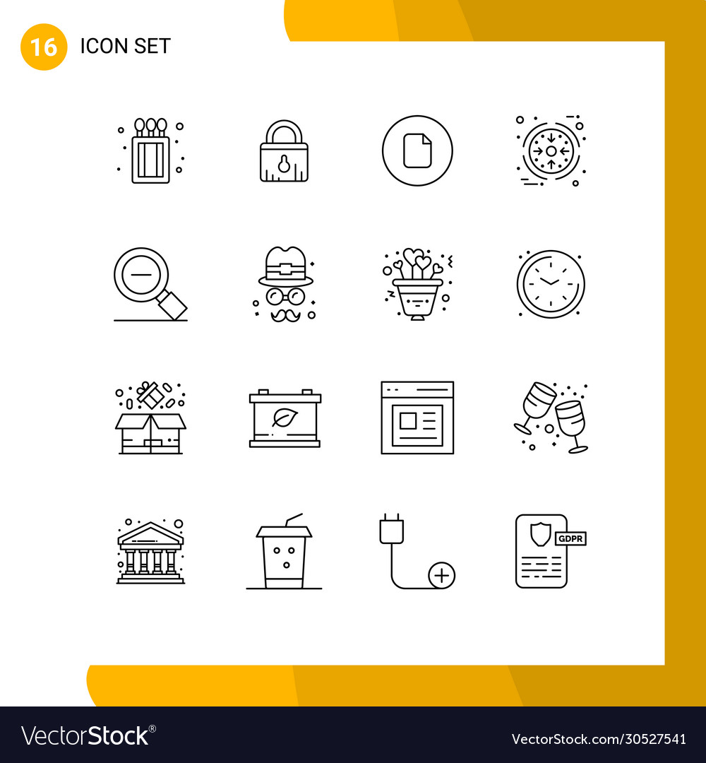 Group 16 modern outlines set for magnifying