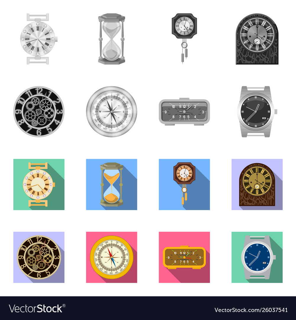 Isolated object clock and time icon set vector image Isolated object clock and time icon set