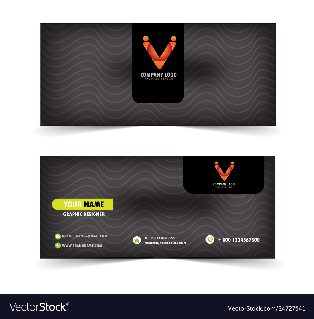 Modern black name card with wave line background