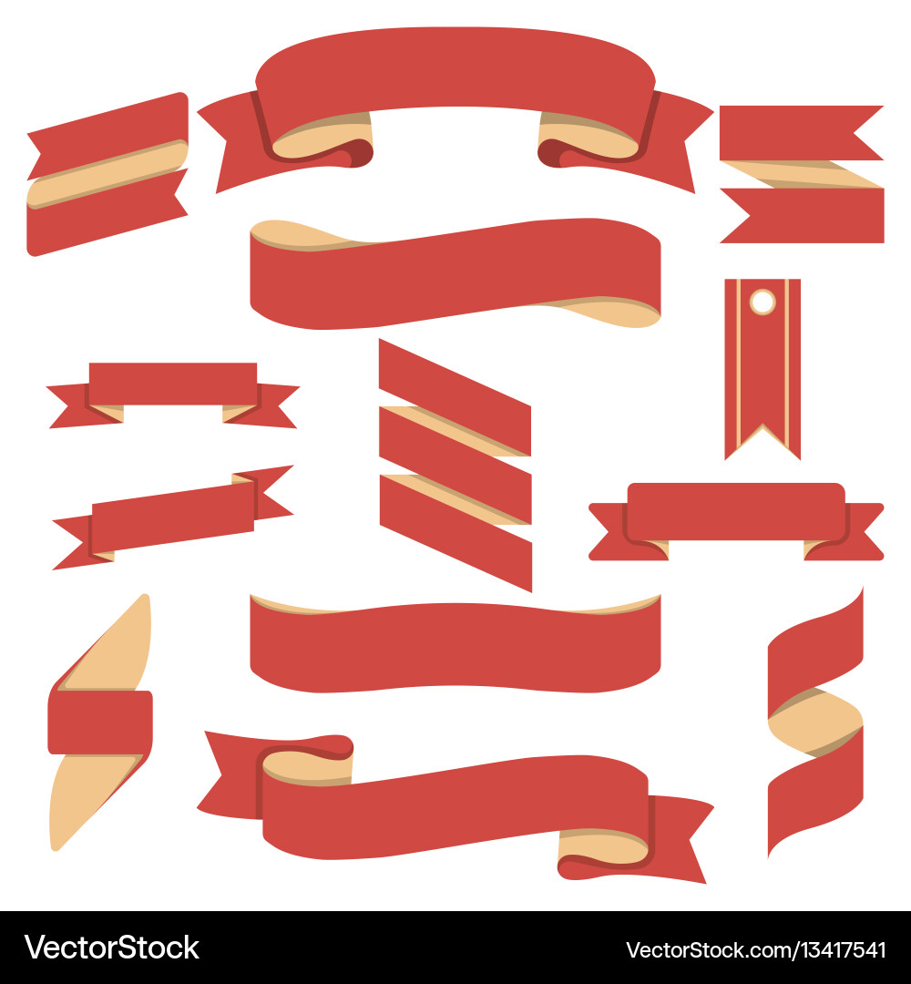 Red Curved Ribbons Isolated Set Royalty Free Vector Image