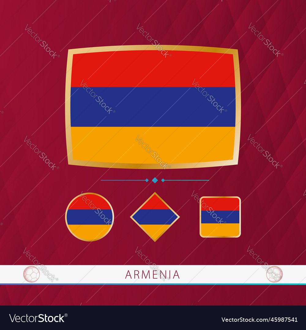Set of armenia flags with gold frame for use