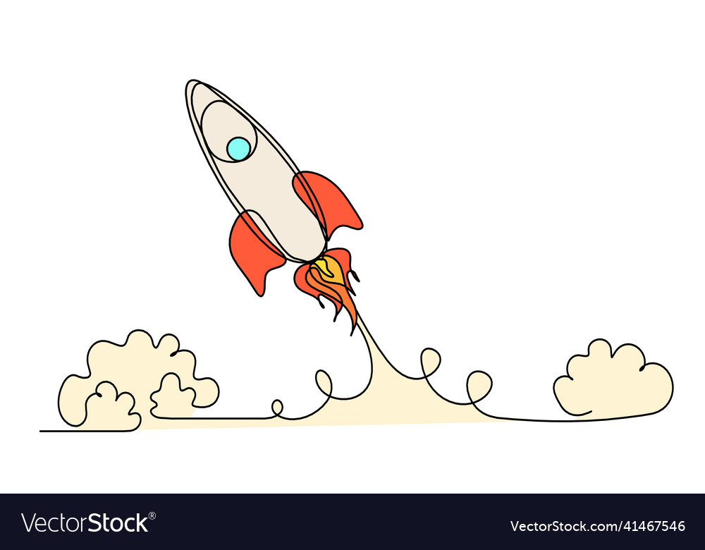 Abstract color rocket as continuous line drawing