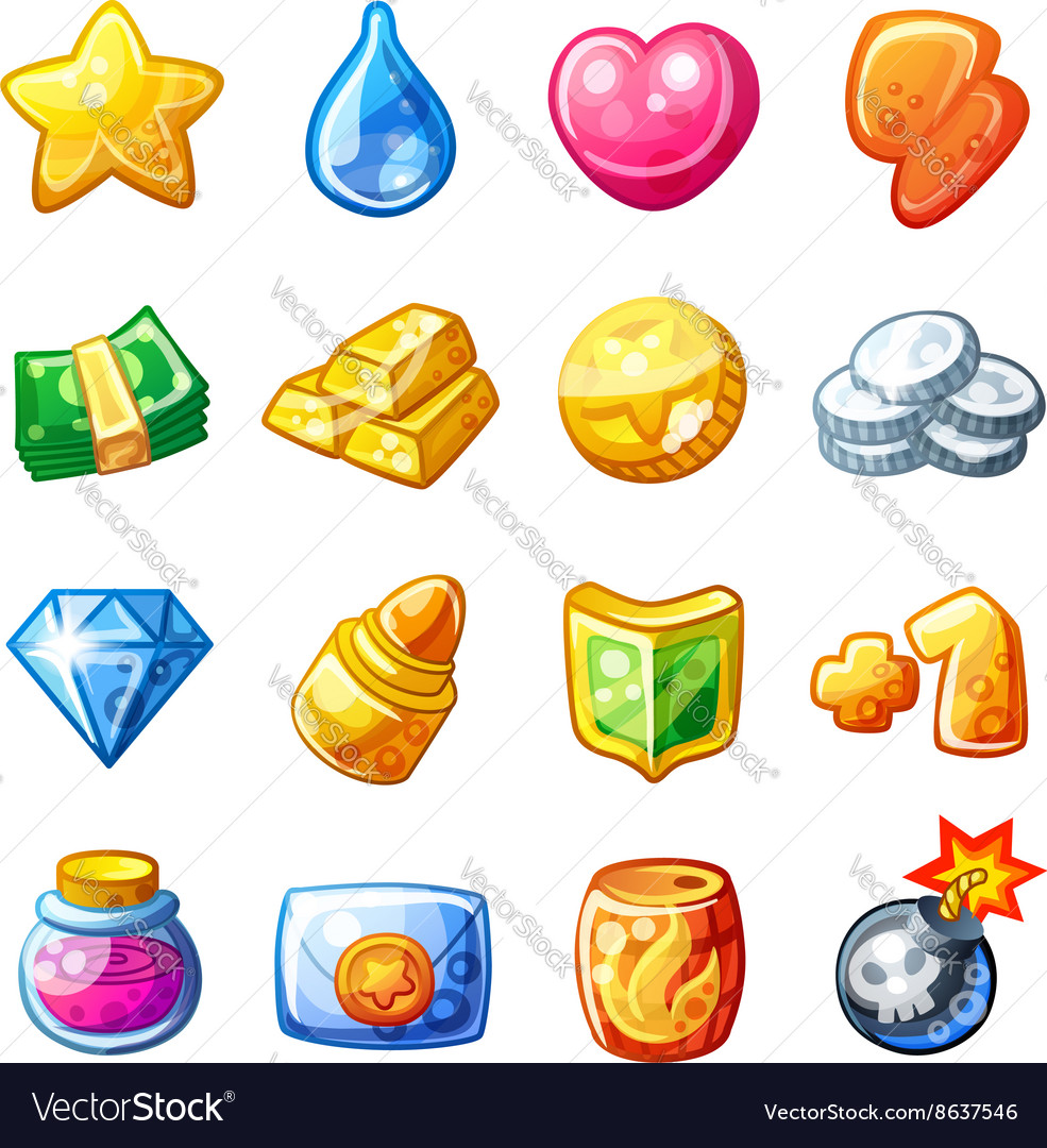 Cartoon resource icons for game user interface Vector Image
