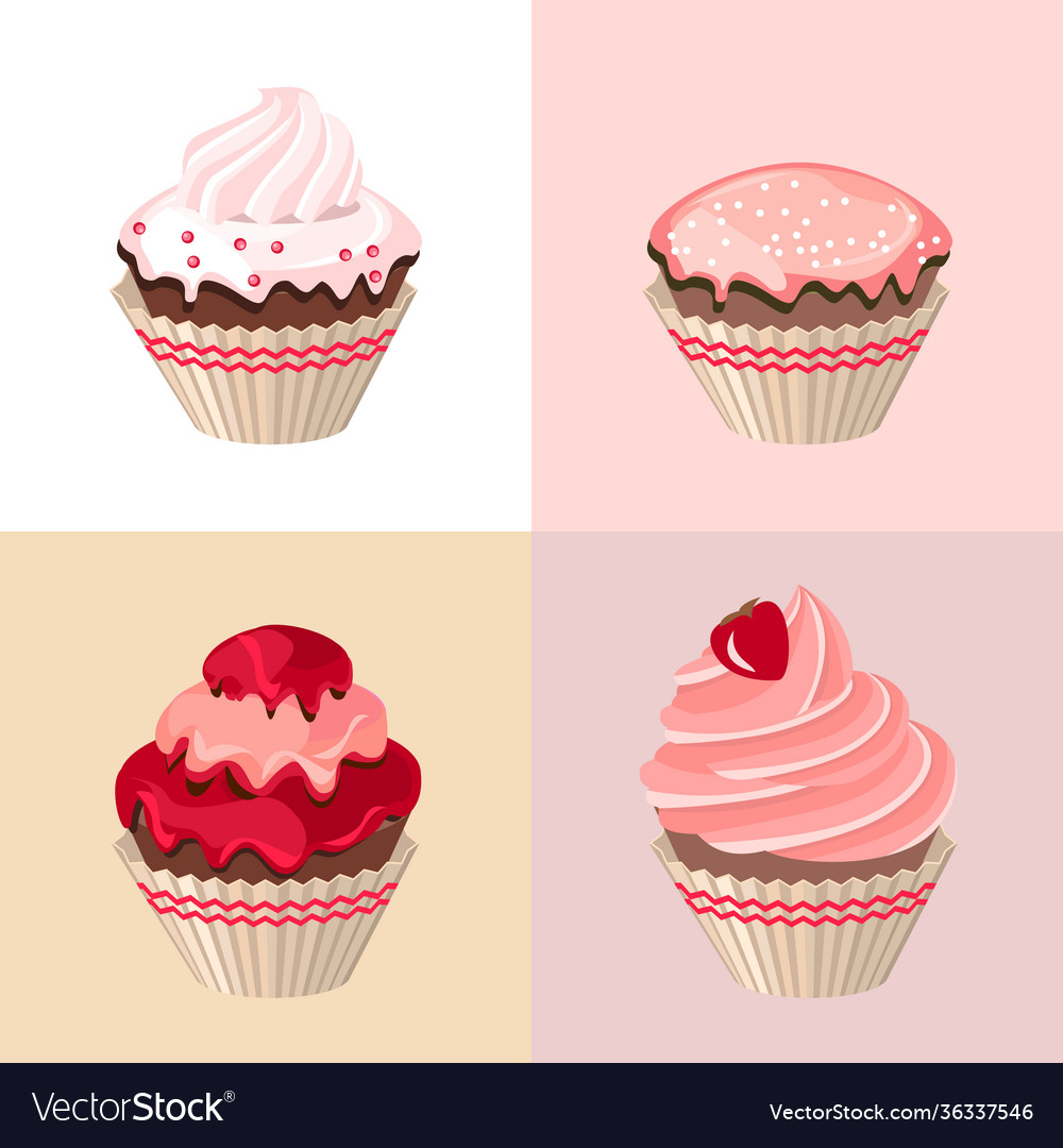 Detailed set with different muffins and birthday