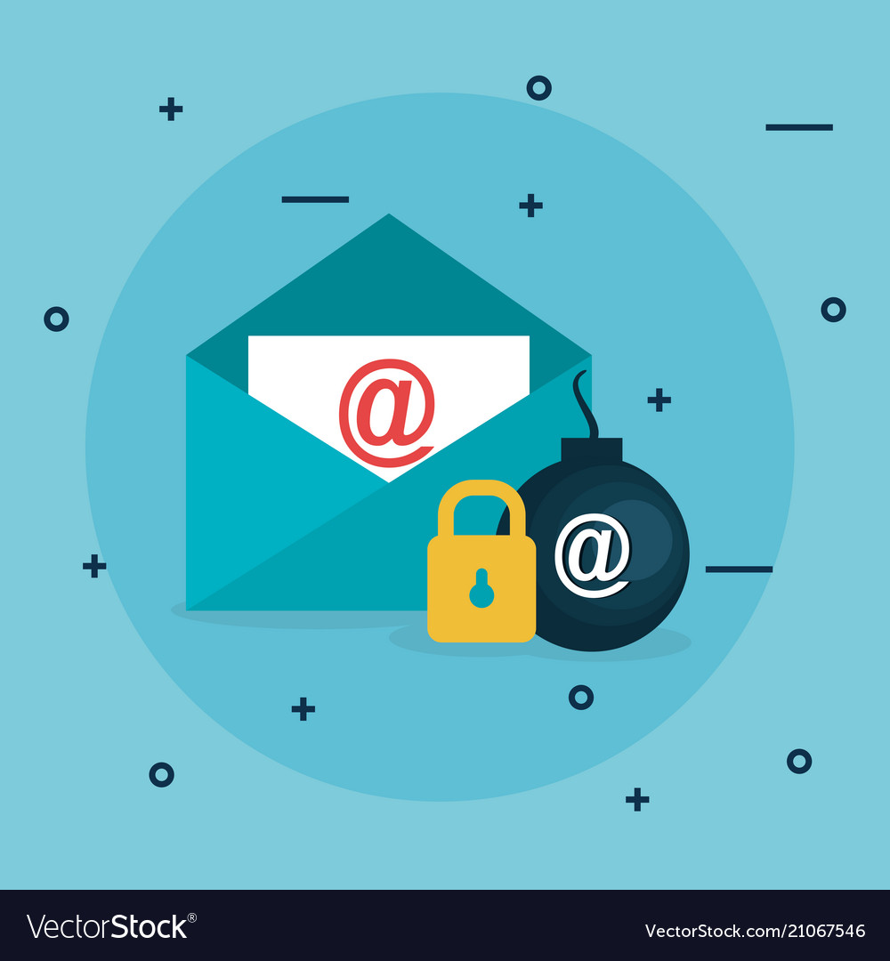 Envelope email with internet security icons vector image Envelope email with internet security icons