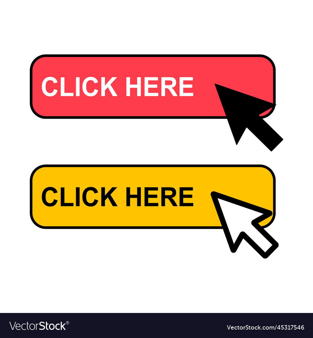 Set of click here web button internet flat vector image Set of click here web button internet flat
