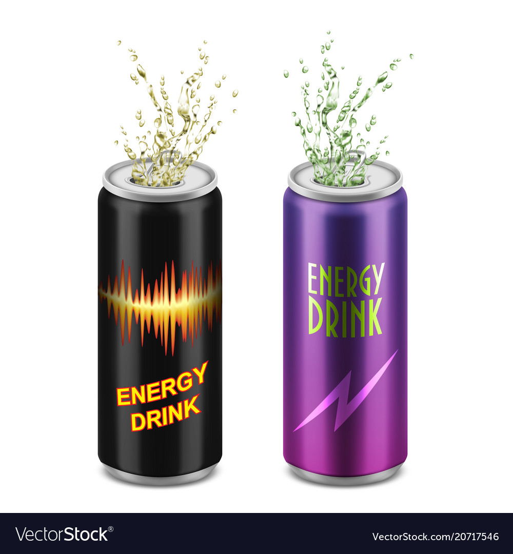 Set two aluminum cans with energy drinks Vector Image