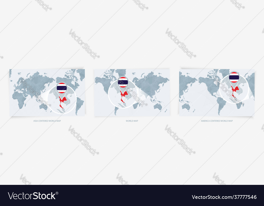Three versions world map with enlarged