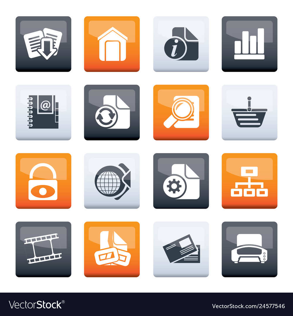 Web site and internet icons over color background