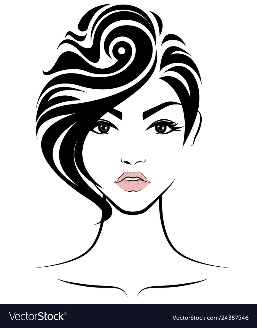 Women Short Hair Style Icon Logo Women Face On