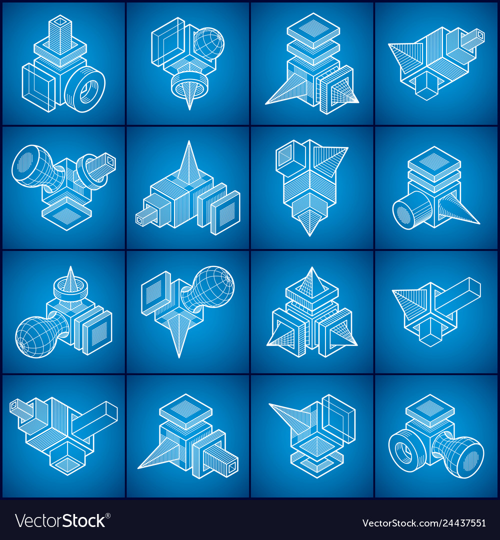 Abstract three dimensional shapes set designs vector image Abstract three dimensional shapes set designs