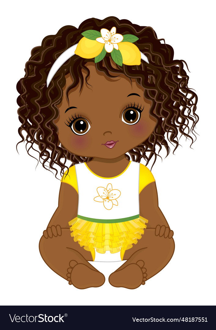 Afro baby girl wearing yellow ruffle dress Vector Image