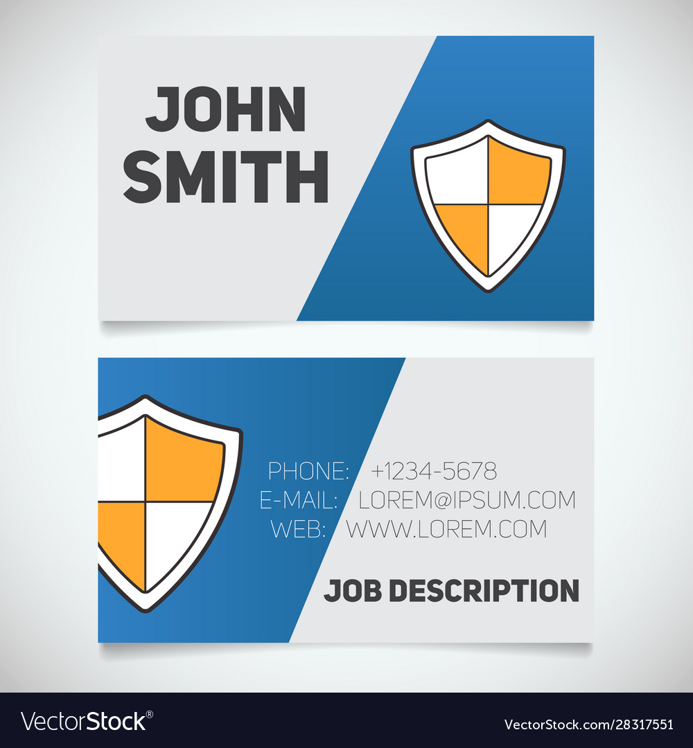 Business card print template with shield logo