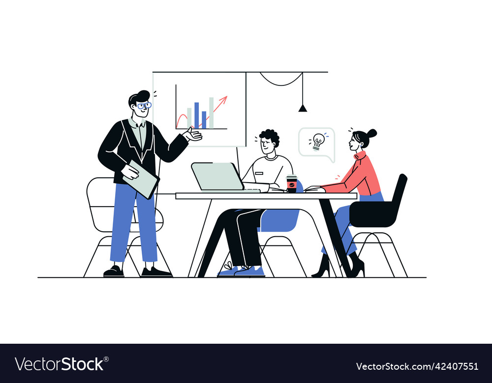 Business people concept in flat line design vector image Business people concept in flat line design