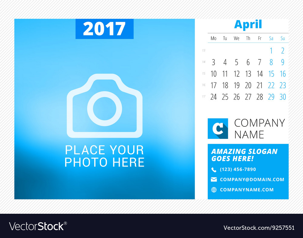 Desk calendar for 2017 year print template