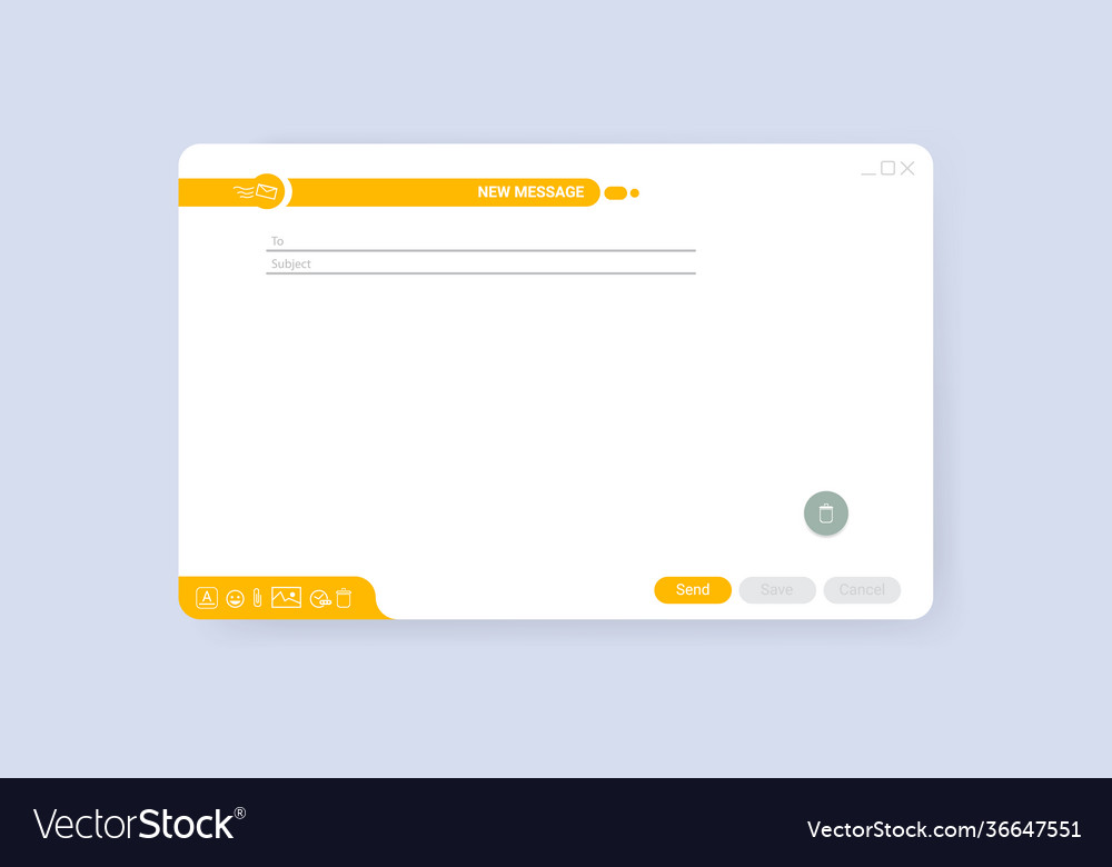 Email window template new message orange vector image Email window template new message orange