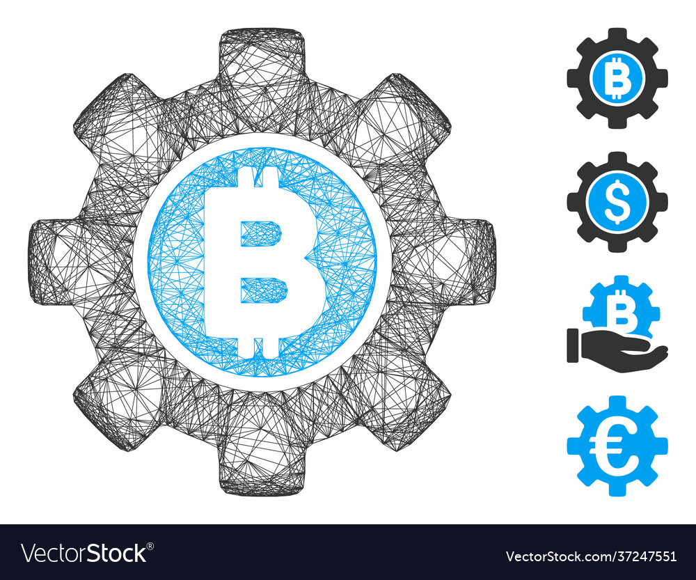 Linear bitcoin development gear mesh vector image Linear bitcoin development gear mesh