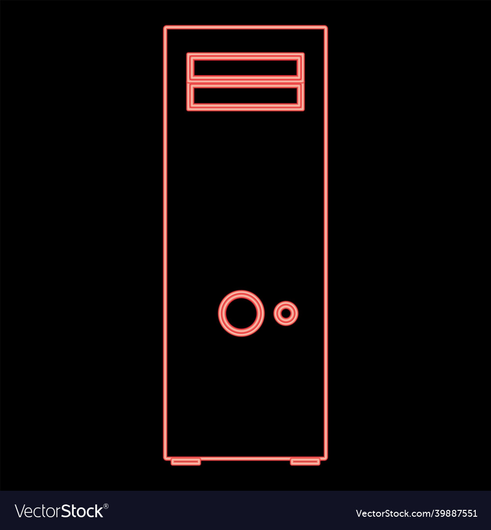 Neon computer case or system unit icon black vector image Neon computer case or system unit icon black