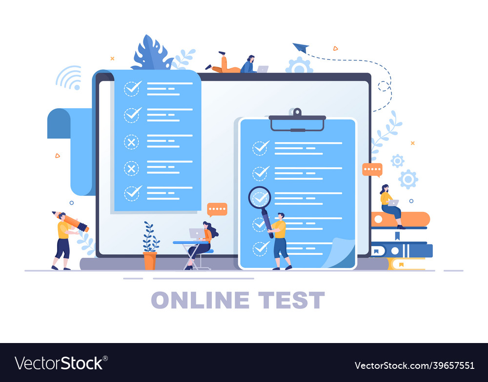 Online testing background with checklist taking vector image Online testing background with checklist taking