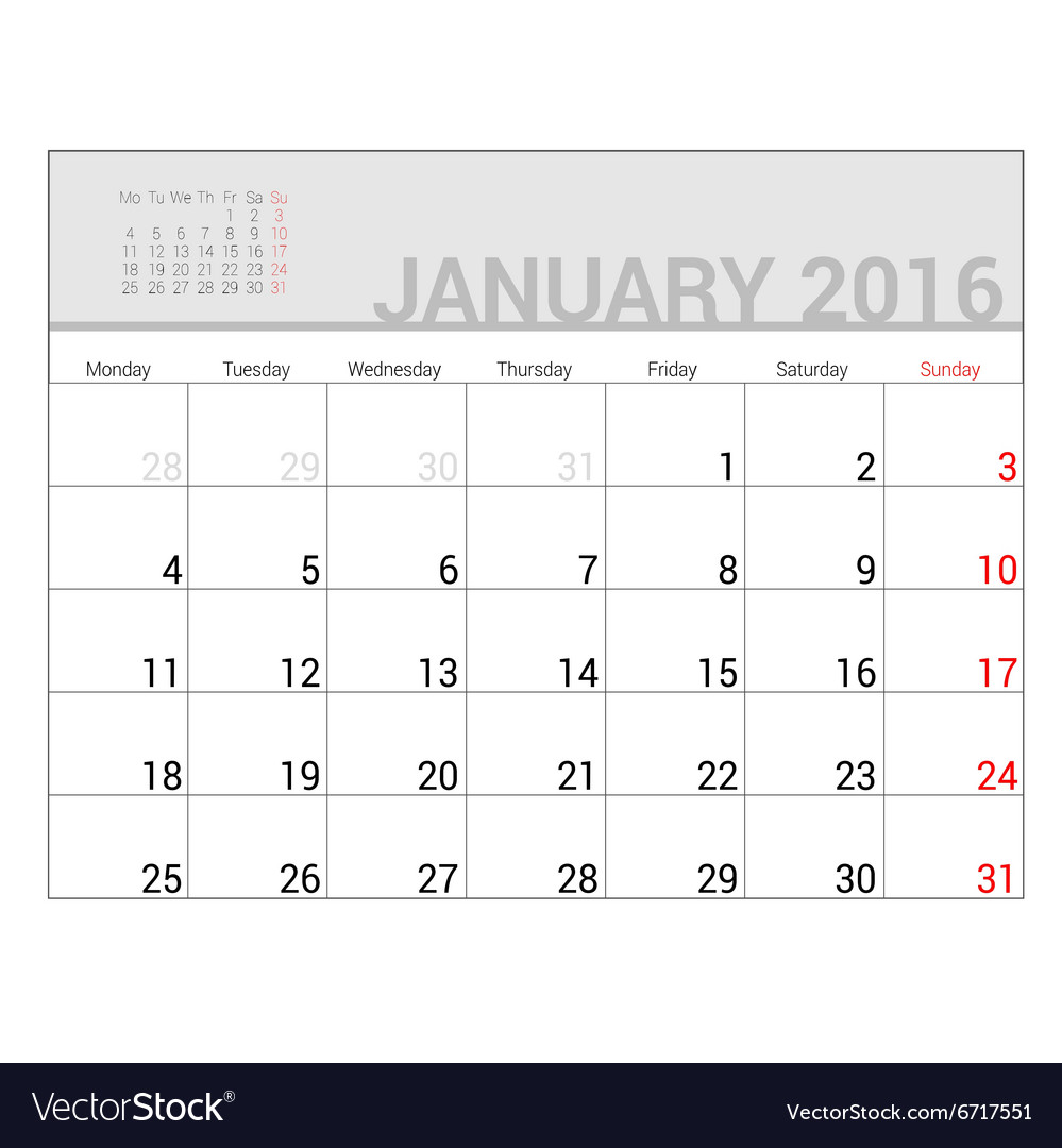 Planners for 2016 january Royalty Free Vector Image