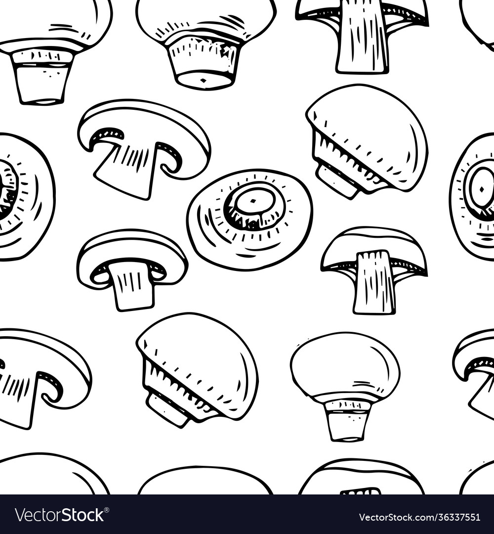 Seamless pattern with different mushrooms