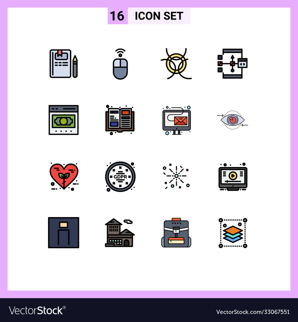 Set 16 flat color filled lines on grid