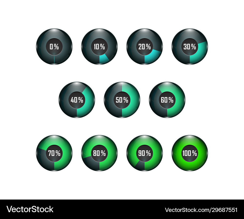 Set 3d glass button loading spinners Royalty Free Vector