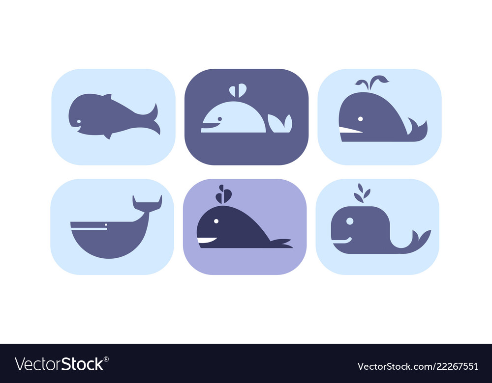 Whale icons set cute sea creature animals signs