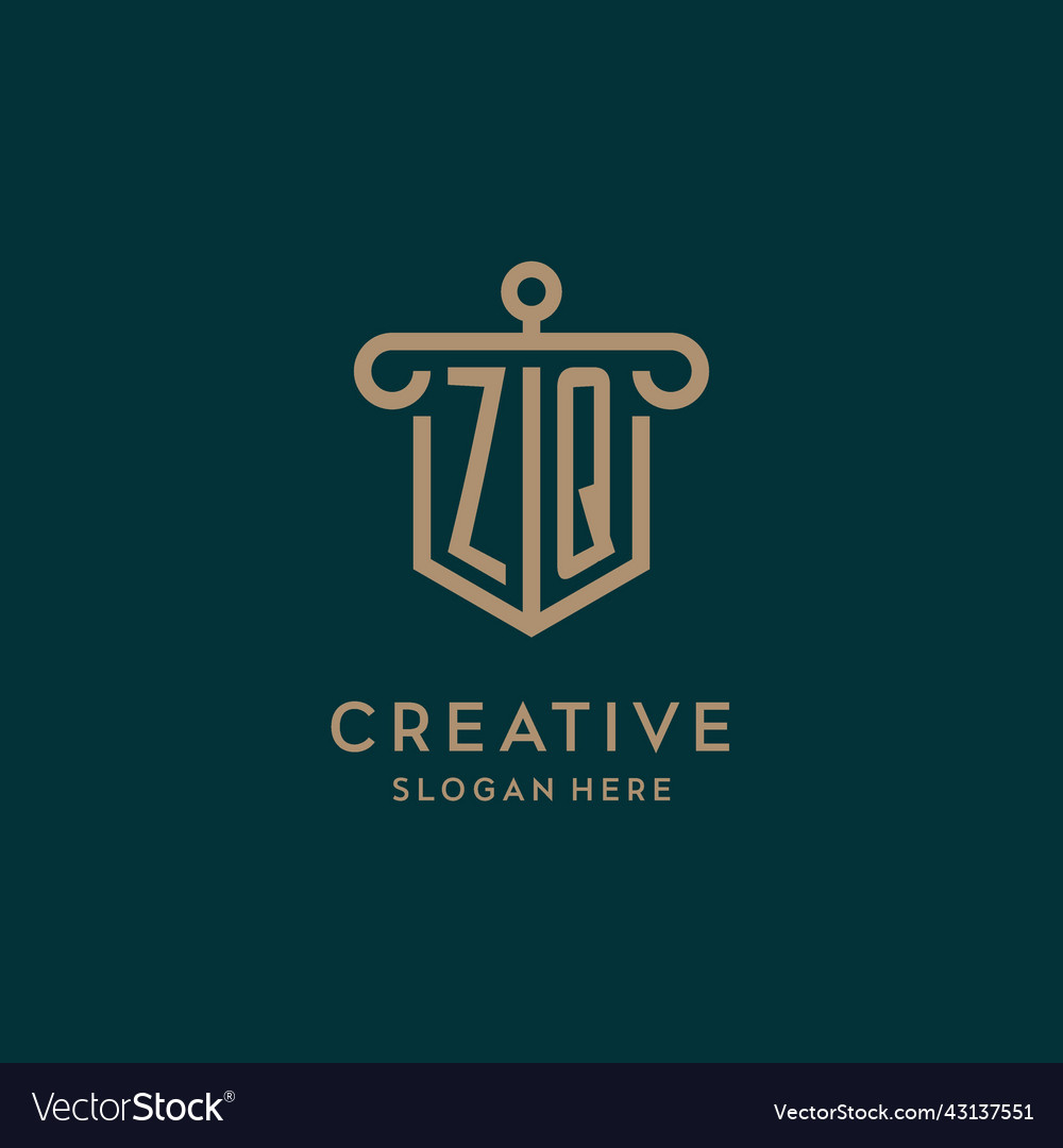Zq monogram initial logo design with shield