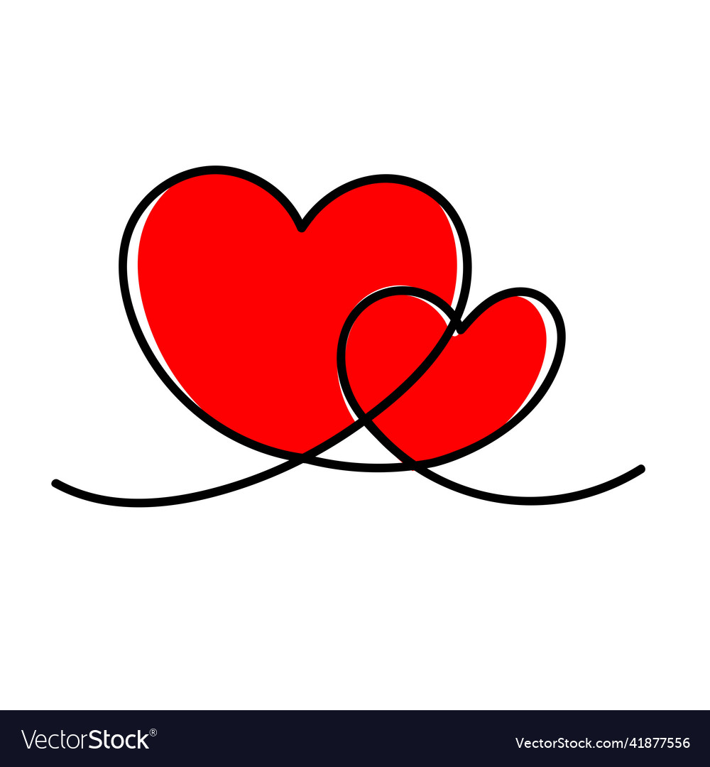 A continuous drawing of love sign with two heart Vector Image