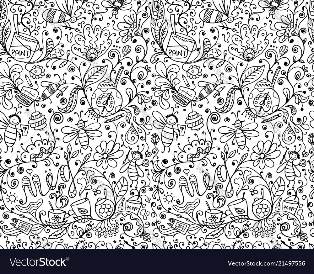 Abstract floral pattern with bees sketch for your