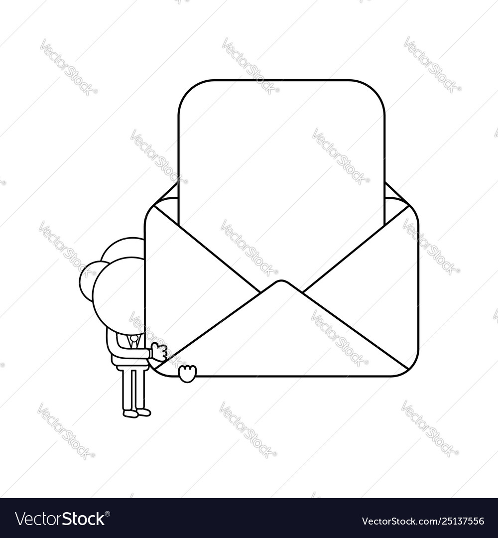 Businessman character holding open mail envelope