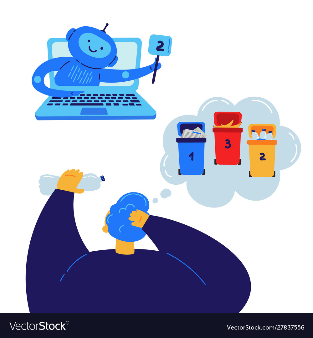 Chat bot which helps in sorting garbage vector image Chat bot which helps in sorting garbage