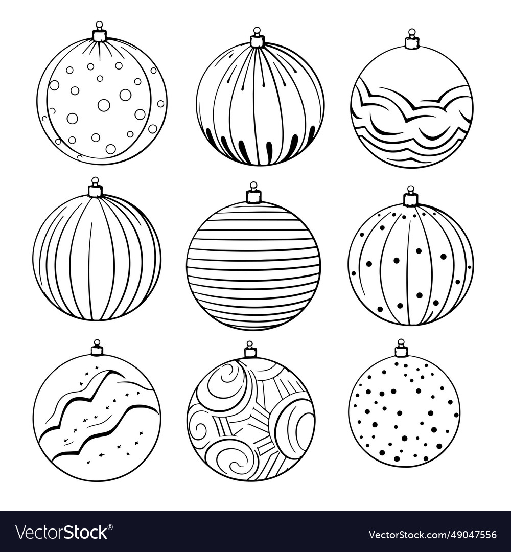 Christmas balls set hand drawn sketch symbol Vector Image