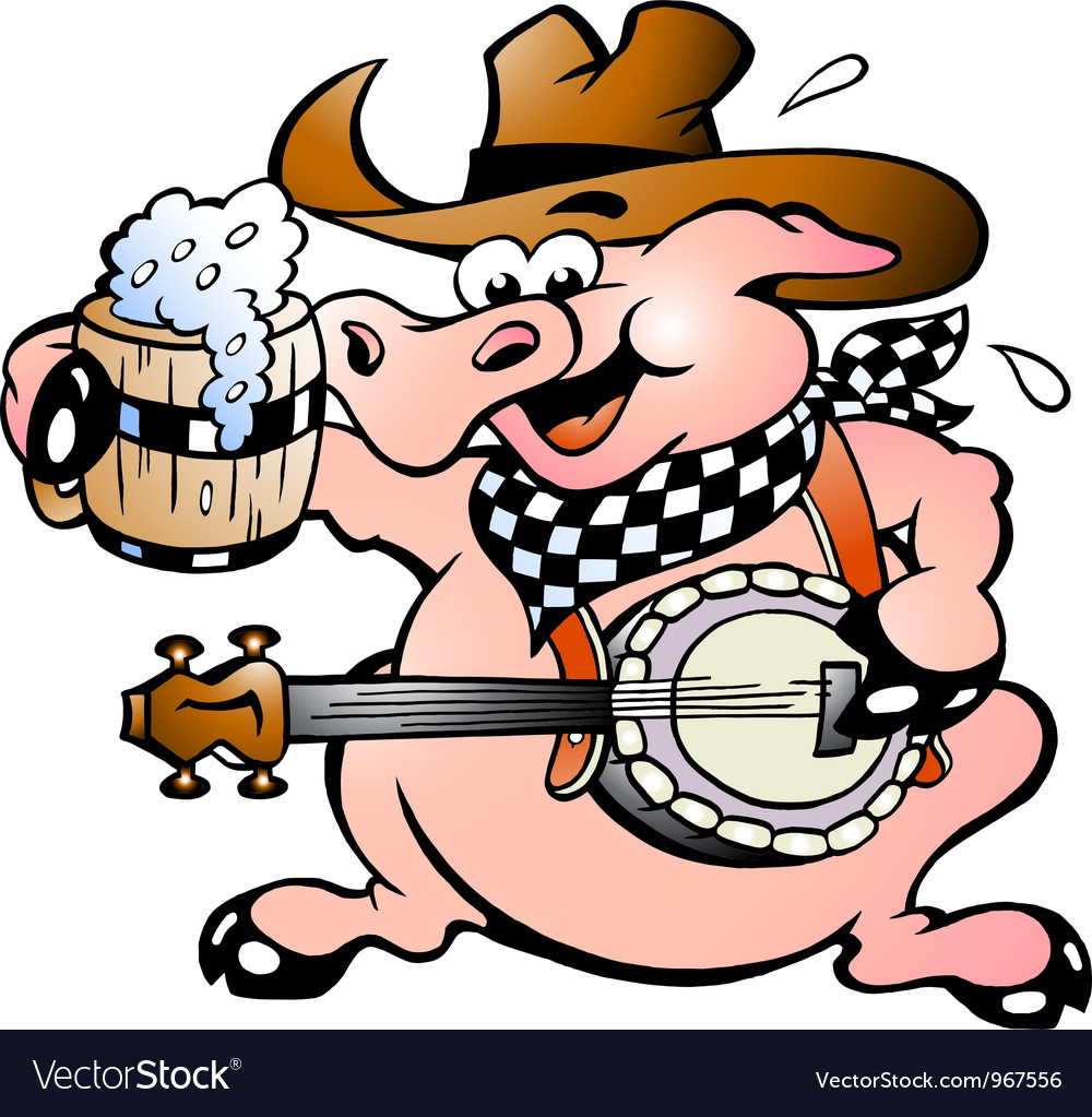 Hand-drawn an pig playing banjo Royalty Free Vector Image