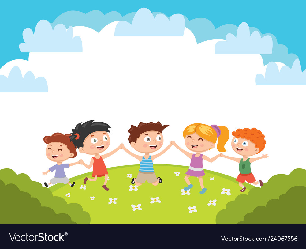 Kids boys and girls plays and jump on a bright Vector Image